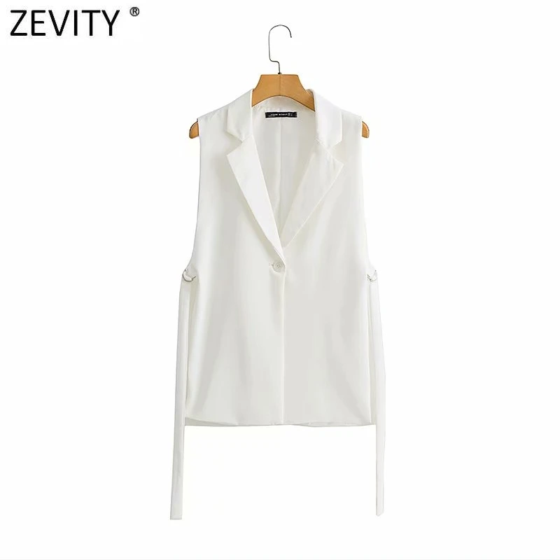 Zevity Women 2021 Fashion Solid Side Split One-Button Vest Vintage Female Sleeveless Outerwear Suit Chic Outwear Waistcoat CT734