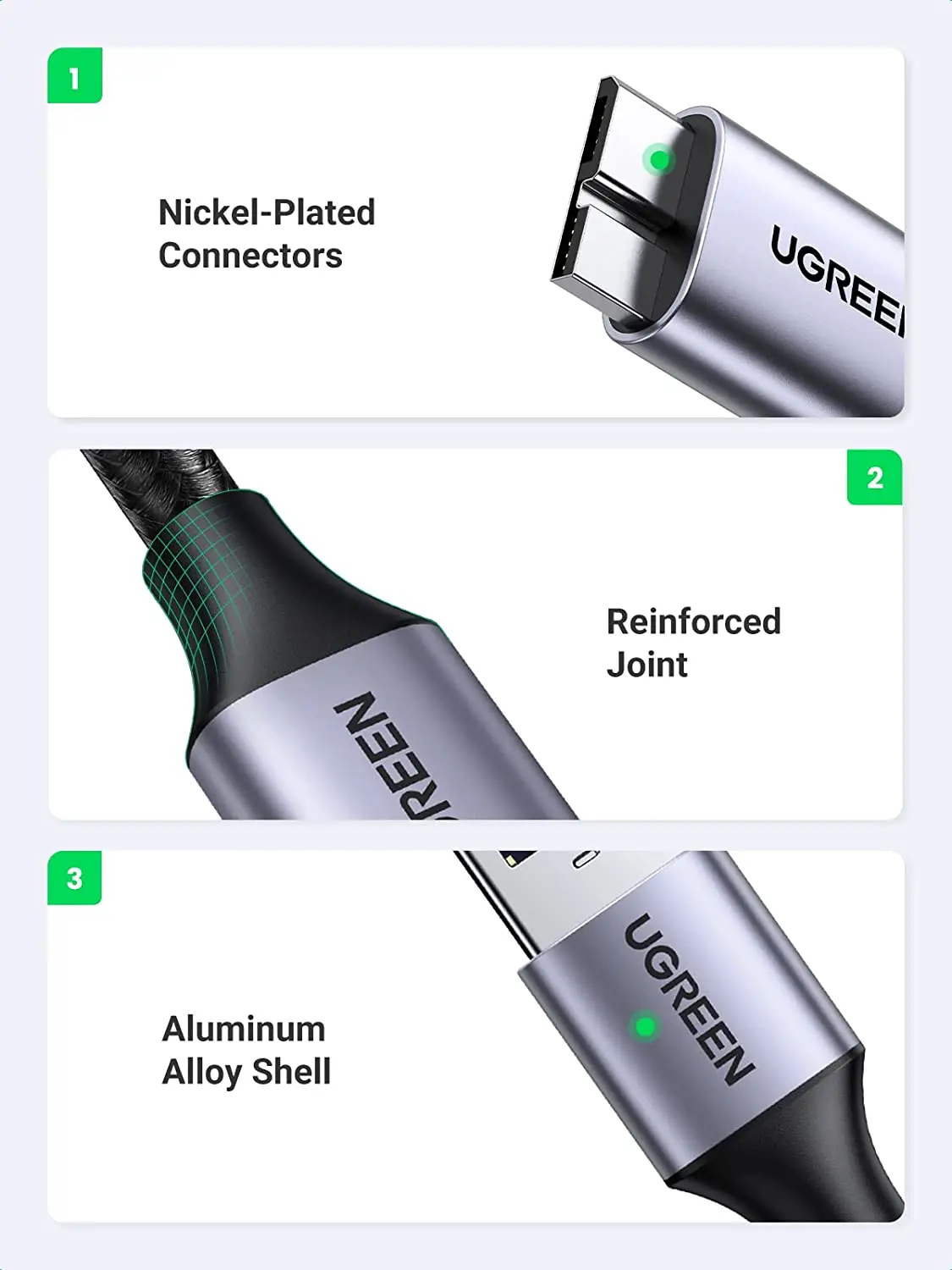 UGREEN Micro USB 3.0 Cable USB 3.0 a to Micro B Cord Nylon Braided External Hard Drive Cable