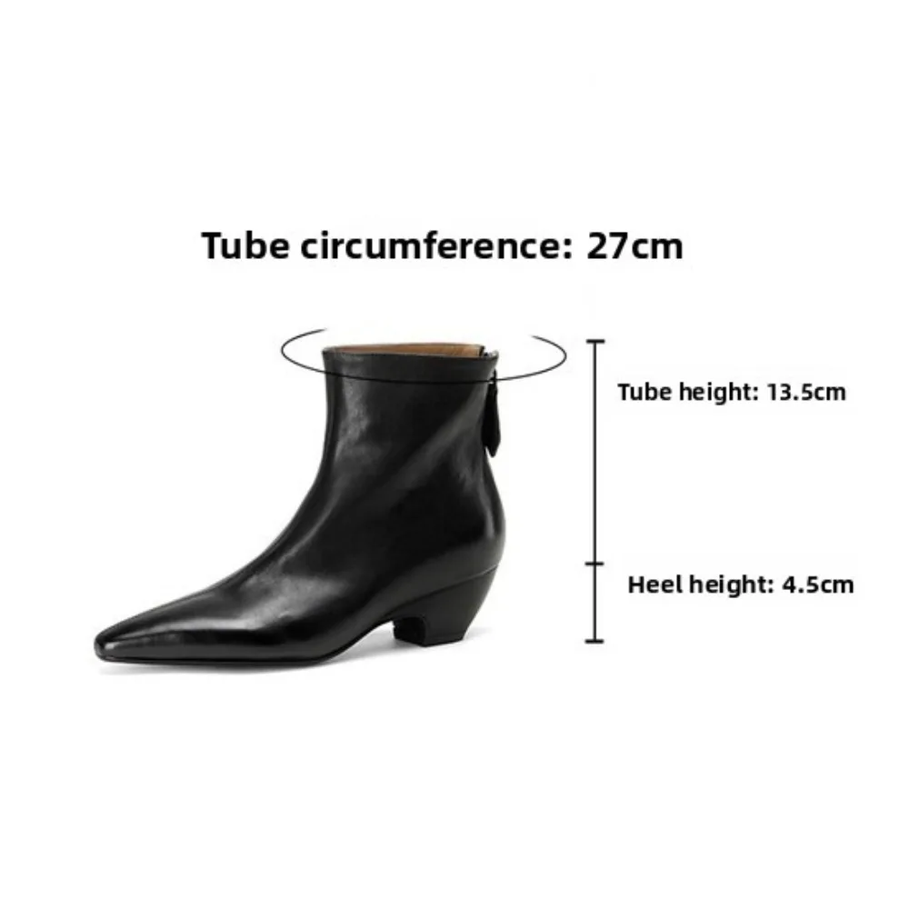 Street Style Vintage Pointed Toe Zipper Women Ankle Boots Genuine Leather Autumn Winter Fashion Square Heel Shoes Botas Mujer - view 2