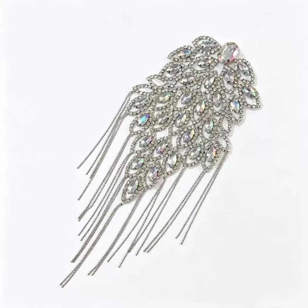 Peacock Tassel Chain Epaulette Punk Rhinestone Brooch Shoulder Board Shiny High-end Jacket Shoulder Chain Women