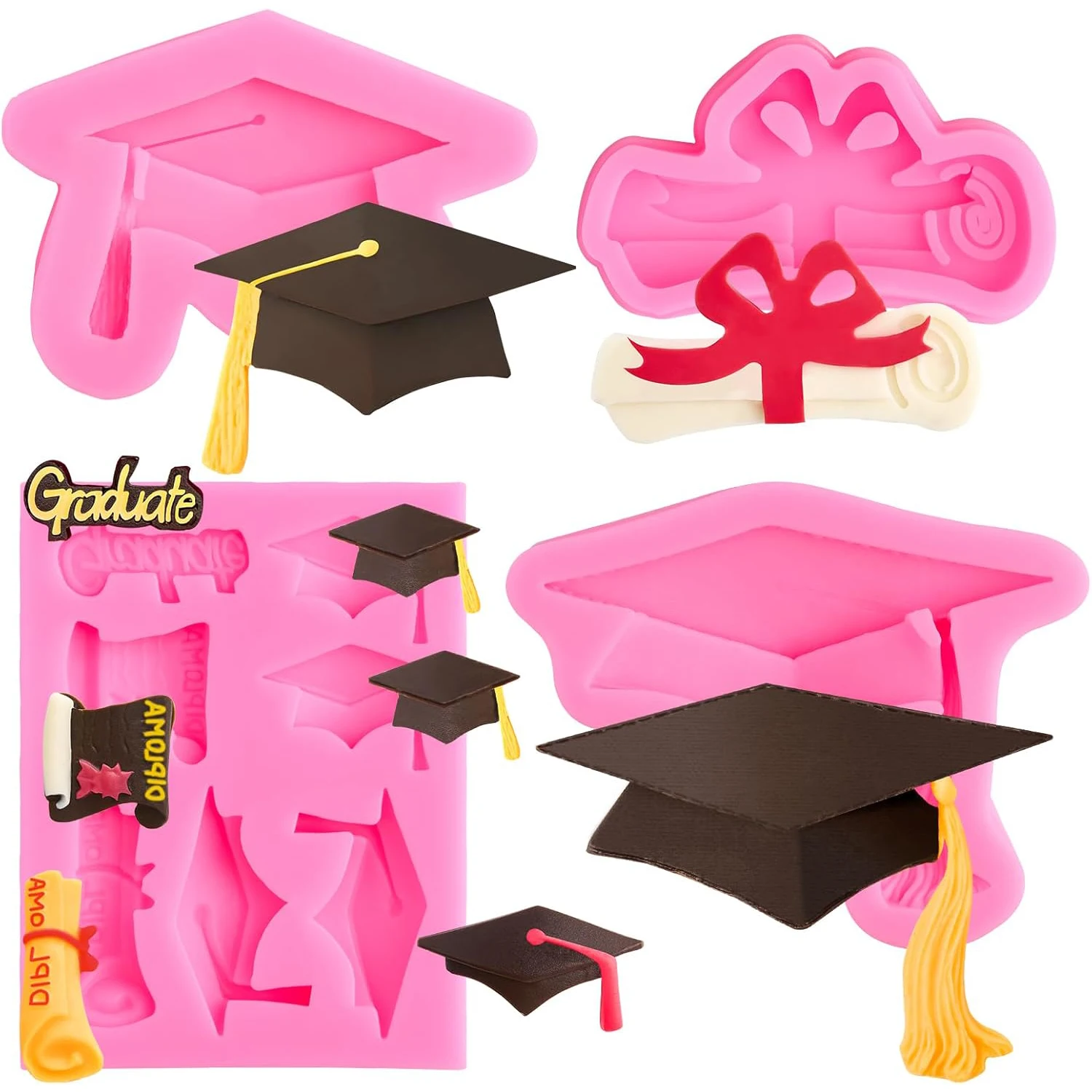 Graduation Silicone Mold Graduation Cap Diploma Chocolate Fondant Candy Cake Decoration Cupcake Topper for Grad Party Supplies