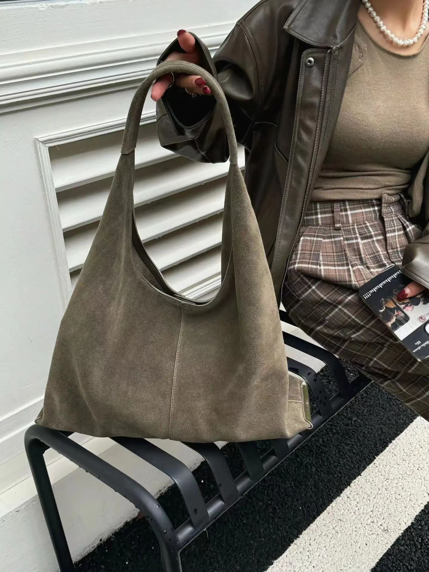 

Frosted Cowhide Large Bag Autumn Winter Single Shoulder Tote Underarm High Capacity Casual Crossbody Bag for Women