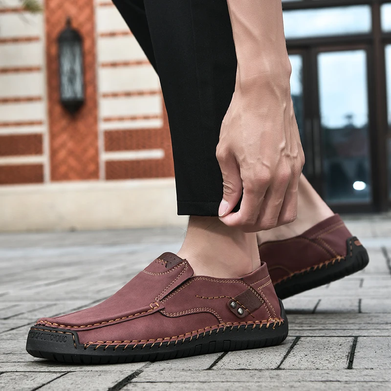 

Men's Flat Bottomed New Handmade Leather Shoes Casual Loafers Breathable Men's Hot Selling Moccasins Driving Shoes Large 38-48