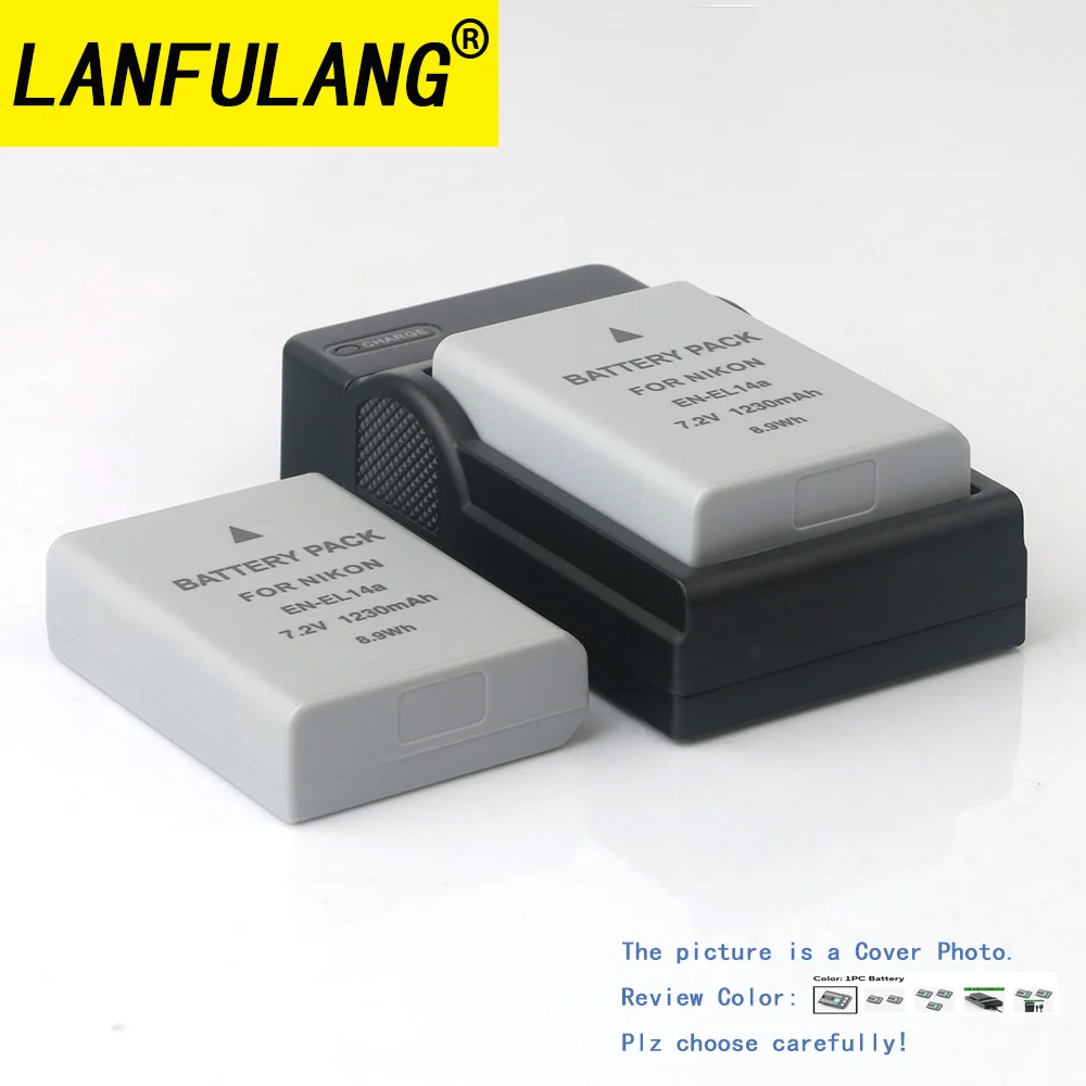 Batería de Iones de Litio EN-EL14a de 1230 mAh para Cámara Nikon / Cargador Compatible con D5100 D5200 D5300 D5500 D5600 D3300 D3400 D3500 Df