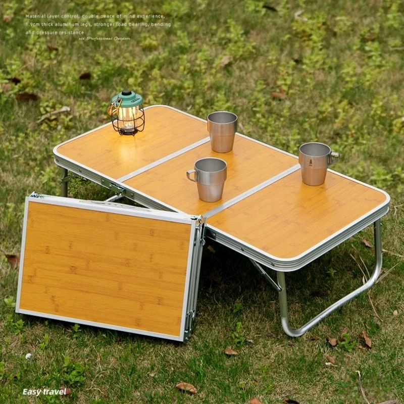 Outdoor Folding Table Barbecue Bamboo Board Table Camping Portable Three Fold Desk Self-driving Picnic Table New