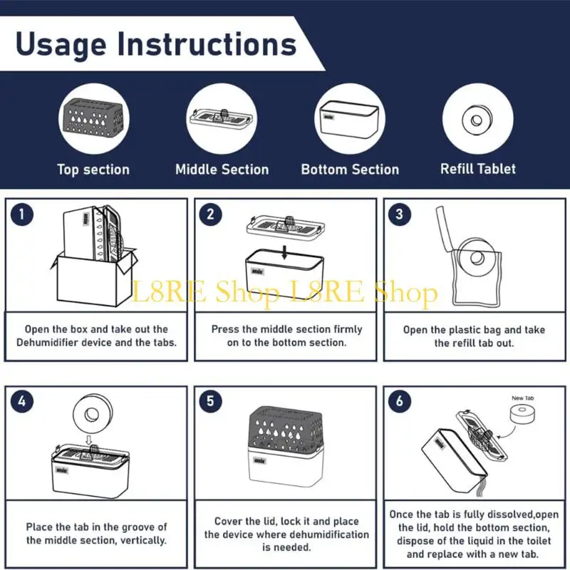 L8RE Home and Office Dowhumidifier refill pack 6pcs for Home Office Garage Bathroom