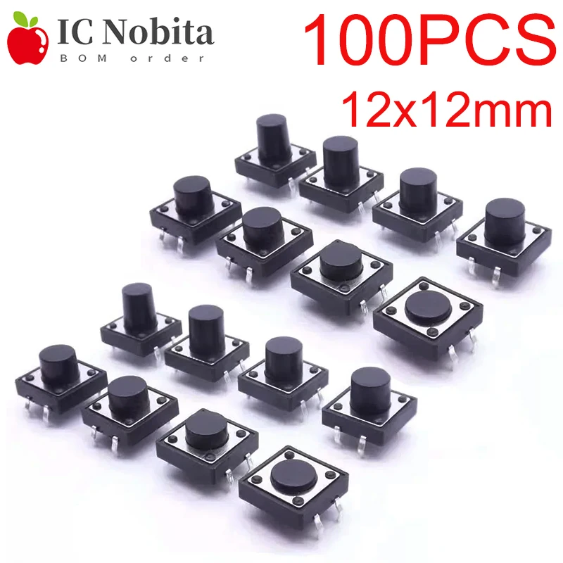 100PCS 4Pin 12 x 12mm Tactile Push Button Switch DIP Micro Panel PCB Momentary Tact Switch 12x12mmx4.3mm~12mm 6MM 7MM 8MM 9MM