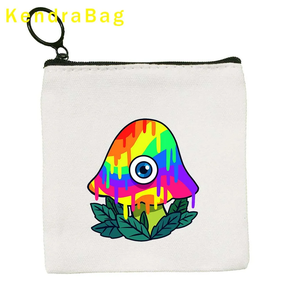 Celestial Mosaic Sun Moon Psychedelic Trippy Magic Mushroom Garden Buddha Key Coin Purse Eco Canvas Bag Pouch Wallet Zipper Gift