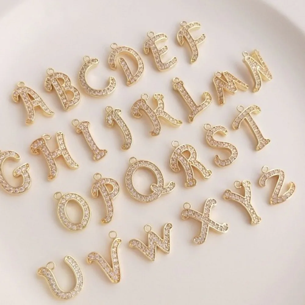 

1 шт., медные подвески, 14-каратное золото, цвет 26, циркон, подвеска в виде буквы, премиальный дизайн, европейско-американский стиль, ожерелье, браслет, серьги