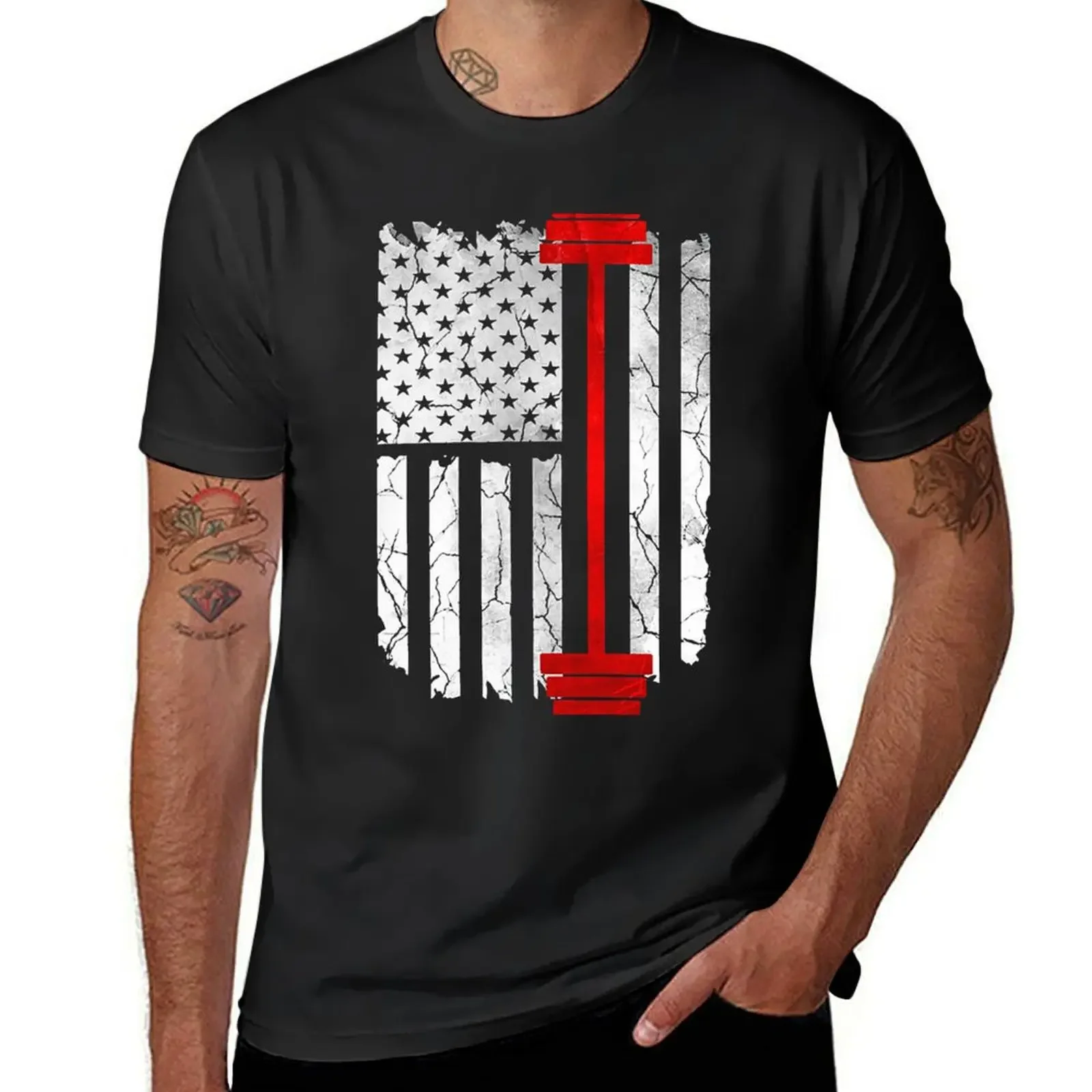 Fitness Weight lifting - American Flag T-Shirt tops oversizeds vintage t shirt men