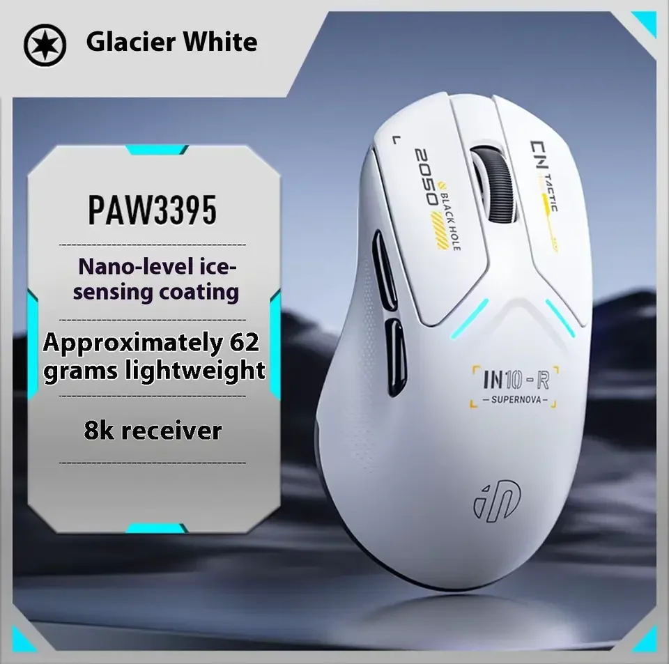INPHIC IN10R ratón inalámbrico modo Tri inalámbrico PAW3395 8000Hz tasa de orolling ligero Gaming ergonómico ratones Gamer accesorios de PC