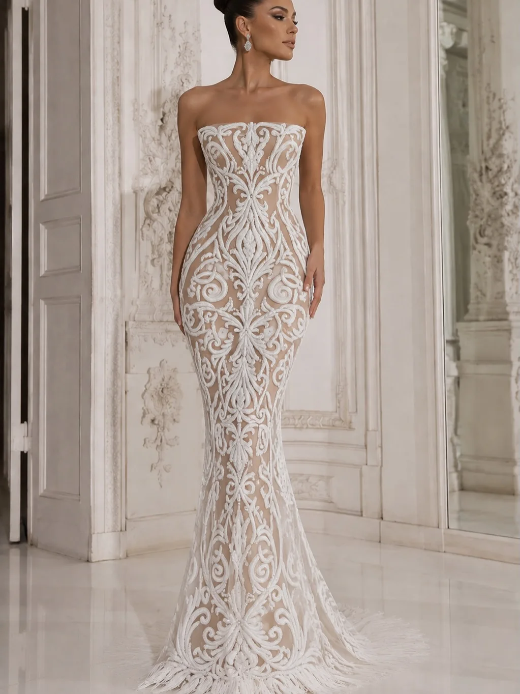 Elegant Strapless Mermaid Wedding Dresses With Detachable Train Beading Sequins Bridal Gown Open Back Customized Dress For Bride