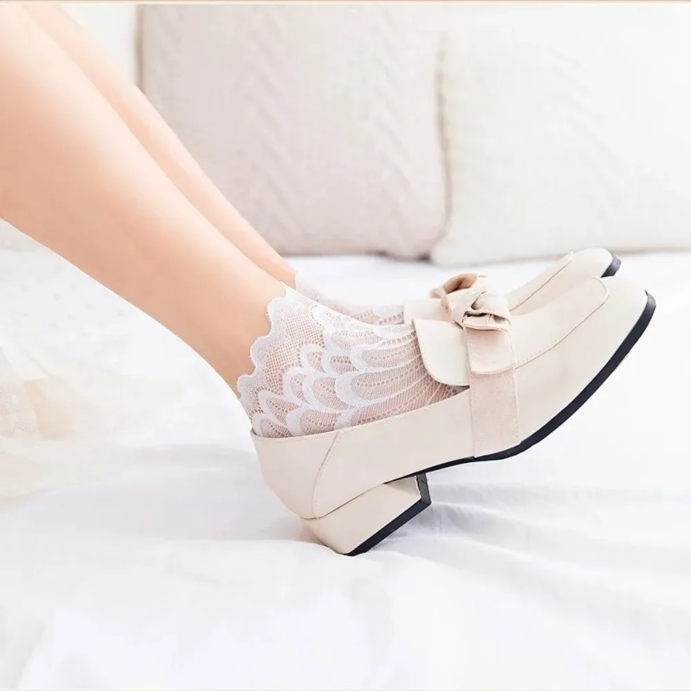 New Lace Flower Mesh Ankle Socks Breathable Thin Boat Socks Transparent Non-Slip Lolita Socks Women's Fashion Short Socks