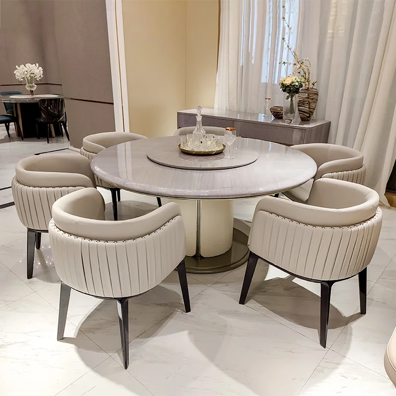 Foshan Luxury Dining Room Furniture Solid Wood Dining Table Six Seat Marble Top Round Shape Luxury Dining Table Furniture