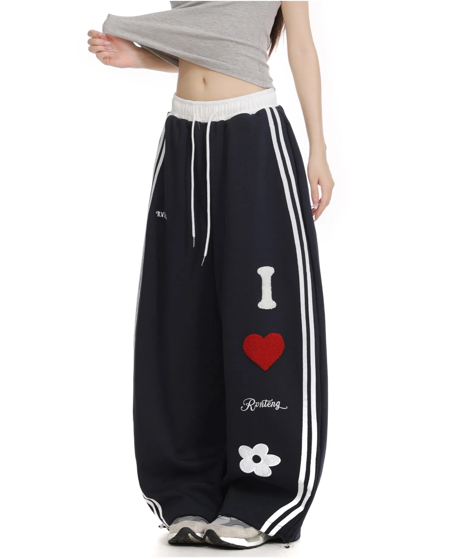 Calça de moletom com cordão e estampa do alfabeto, solta, reta, cintura alta, americana, vintage, 2000s, casual, rua, hip hop, quente