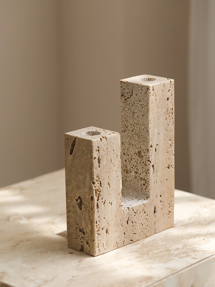 Travertine Candlestick Wabi Sabi Stone Candle Holder Home Decor Table Centerpiece Wedding Table Decoration