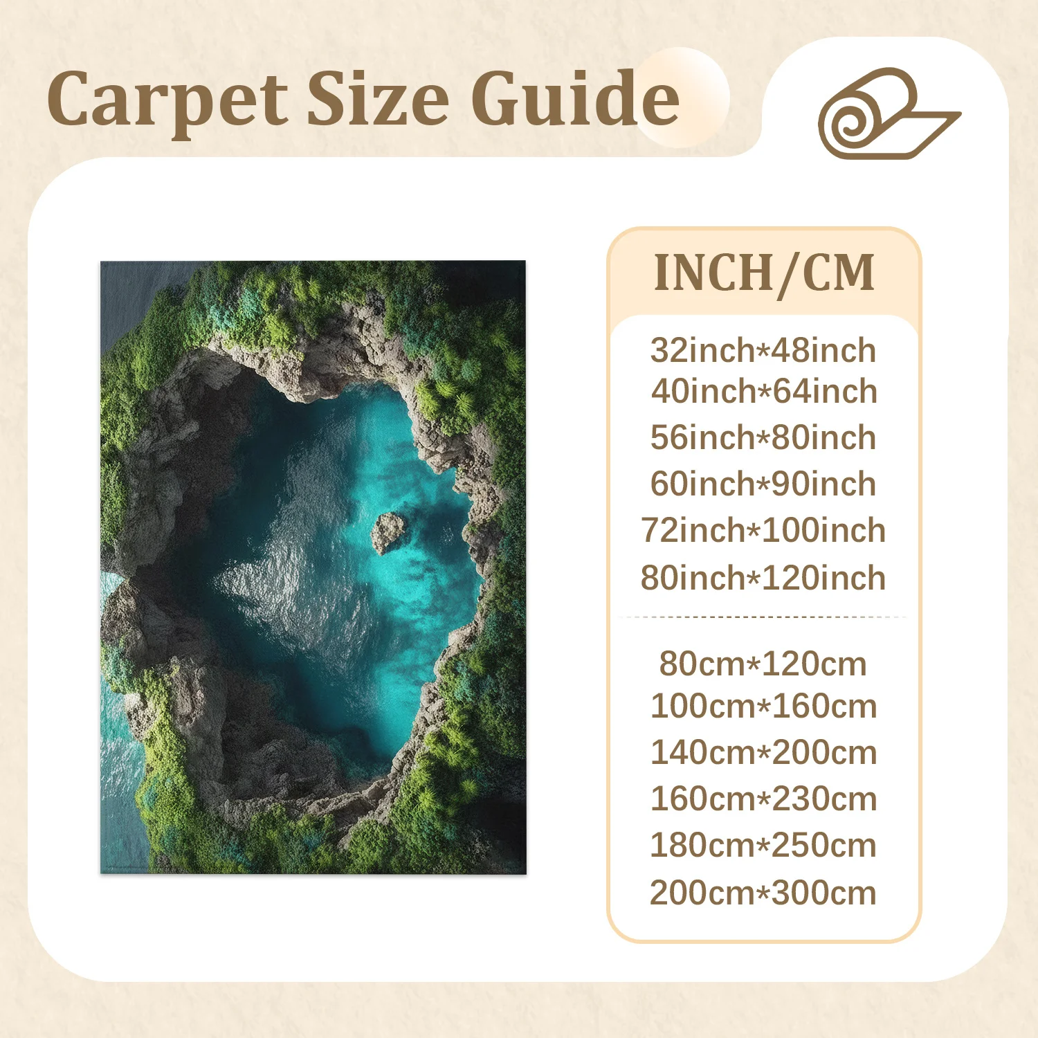 Large Indoor Area Rug, Soft Velvet Low Pile with Non-Slip Dotted Backing, Machine Washable, Coastal Turquoise Lagoon Green Rocky Scenery for Living Room Bedroom Decor
