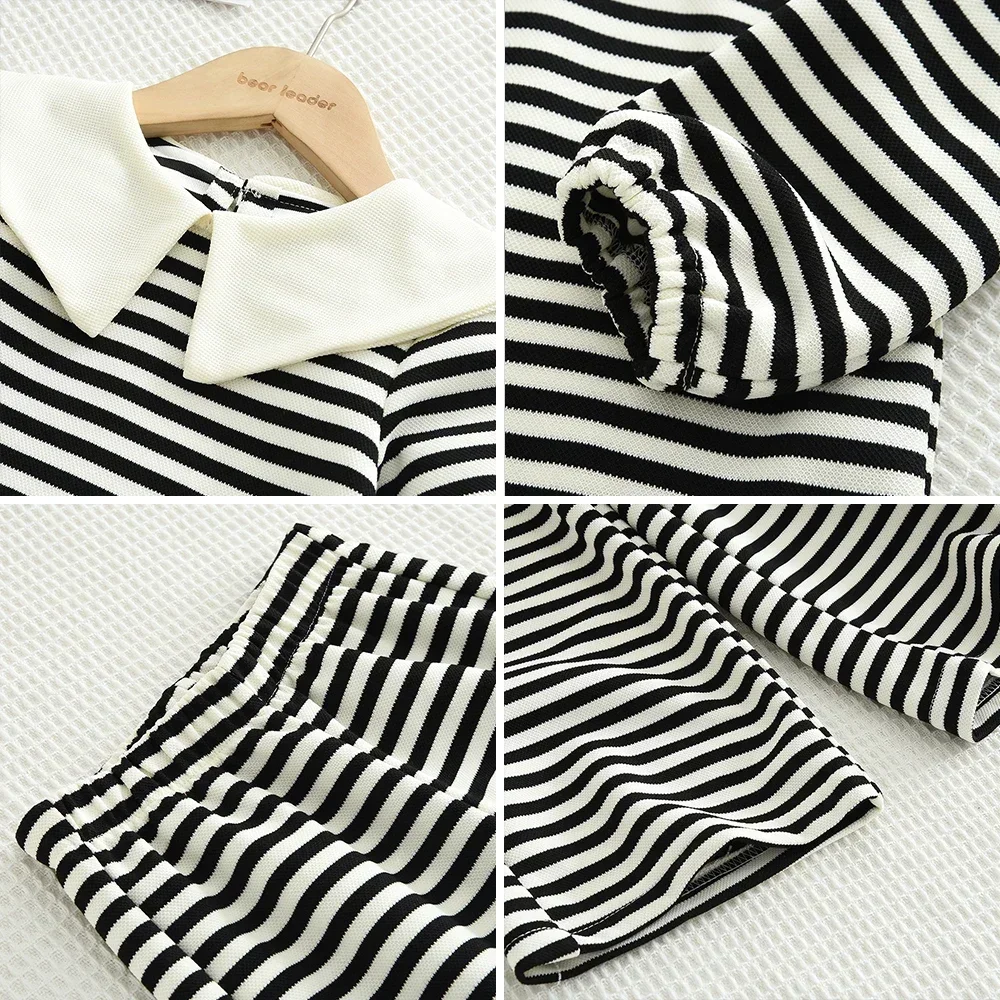 خريف جديد الحلو ولطيف التلبيب مخطط بأكمام طويلة بلوزات فستان أطفال مع سروال داخلي للفتيات الذين تتراوح أعمارهم بين 3-7 ارتداء اليومي ملابس كاجوال للأطفال #5