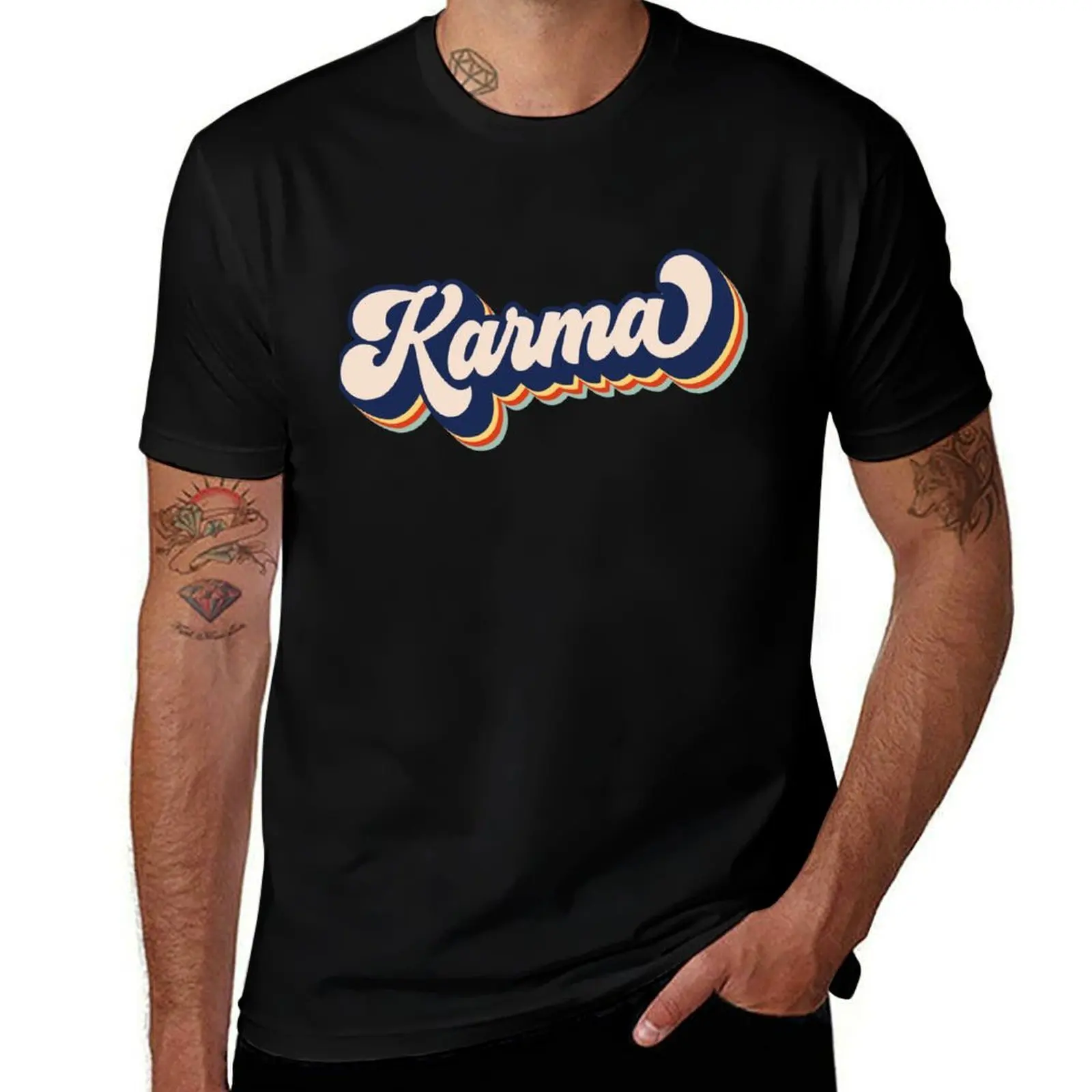 

Karma What Goes Around Comes Around Retro Karma Gear T-Shirt vintage plus sizes fashion shirts Short sleeve tee men