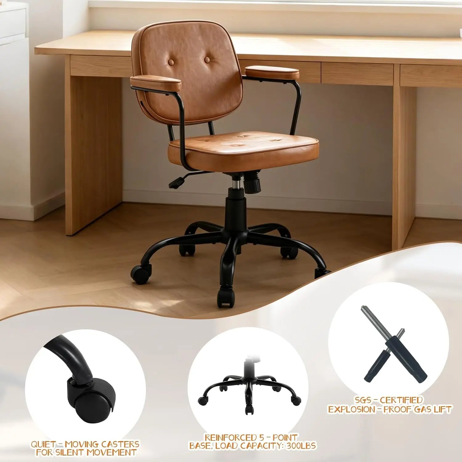 Compact Swivel Desk Chair with Arms & Wheels Adjustable Rolling Task Chair for Home Office Bedroom Study, Customized
