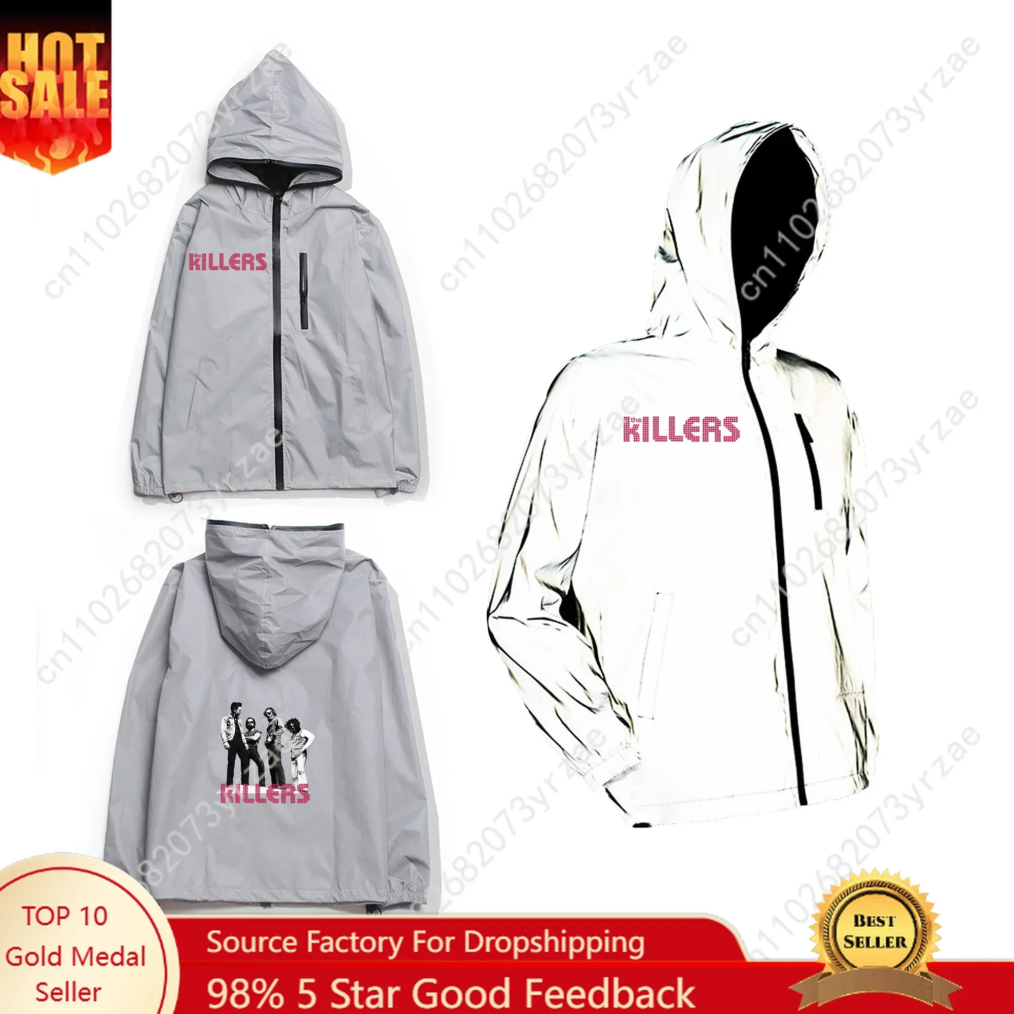 The Killers Reflective Jacket Mens Womens Youth Coat Zipper Hooded Sweatshirt Cycling Hiking Personality Windbreaker Custom Tops