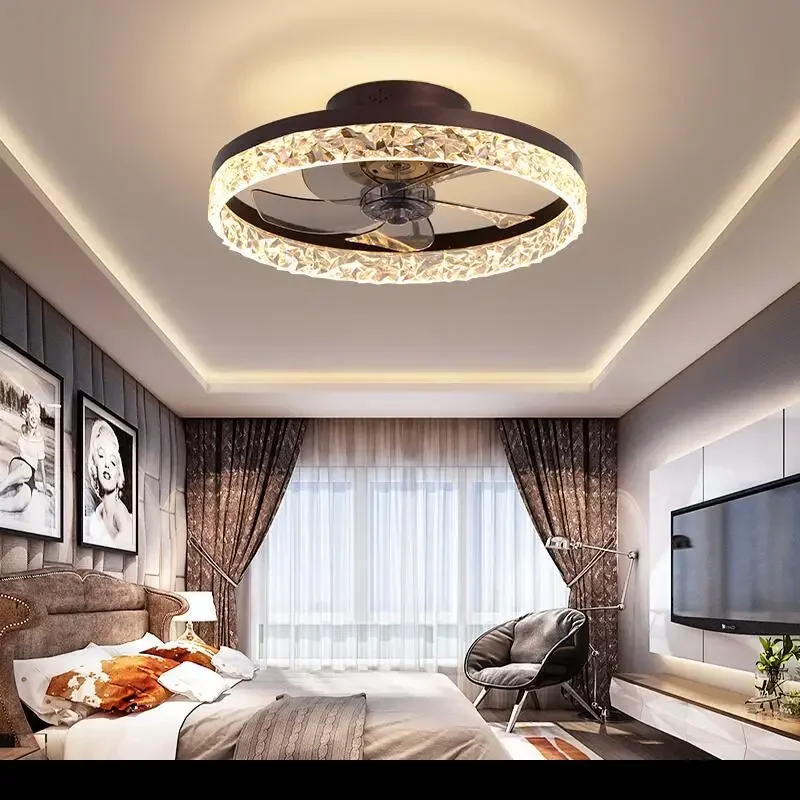 천장 선풍기 달린 LED 램프, 북유럽 크리스탈, 6 단 속도 침실 DC 천장 팬, 리모컨 천장 팬 조명 고정장치, 50cm