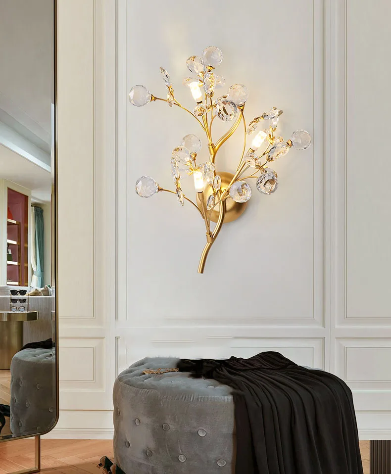 Romantic Flowers Branches G4 Bulb Wall Lights Clear Crystal