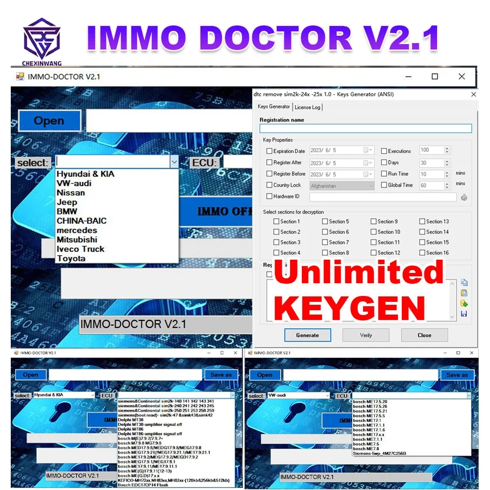 2023 New IMMO DOCTOR V2.1 With Unlimited KEYGEN MULTI BRAND Immo Off Software ECU Chip Tuning for sim2k MT38 ME 17.9.2 MED17.9.8