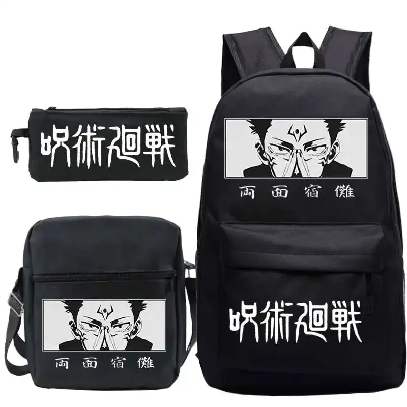 Sac à Dos Jujutsu Kaimmense pour Fille et Garçon, Cartable d'École pour Enfant, Anime Ryomen Sukuna, pour Ordinateur Portable avec Sacs Initiés, Ensemble de 3 Pièces