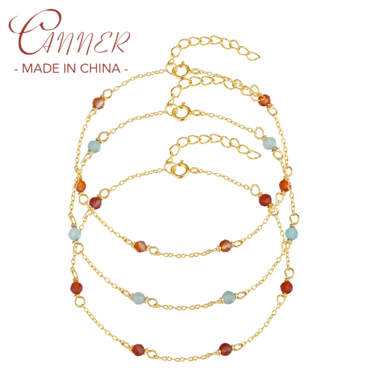 CANNER 925 Sterling Silver Wine Red Interval Starry Zircon Bracelet For Women 18K Gold Plated Wedding Blue Ins Fine Jewelry Gift