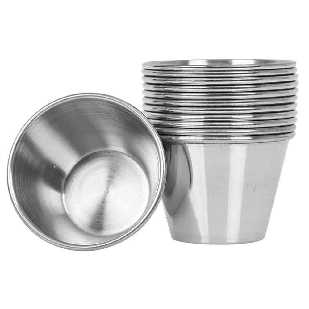 

12 Pcs Stainless Steel Sauce Cups For Dipping Portion Condiment Seasoning Spice Dishes 2.5 Oz Tableware Kitchen Tool