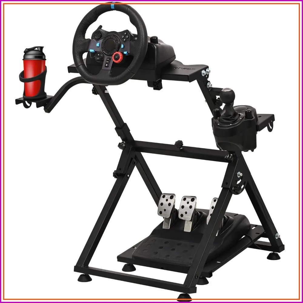 

Racing Wheel Stand with Cup Holder, Height Adjustable & Foldable, Compatible with Logitech G920 G29 G27 G25, Gaming Cockpit (Pedals Not Included)