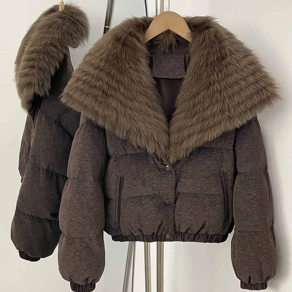 OFTBUY Neue Wintermode Warme Kurze Kleidung Damen Großer Natürlicher Pelz Entendaunenjacke Luxuriöse Echte Fuchspelz Daunenjacke – Detail 8