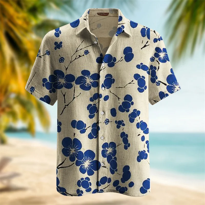 

Summer Men's Flower Hawaiian Shirts Casual Vacation Short Sleeve Shirts Collar Button Up Shirts Fashion Steetwear for Men