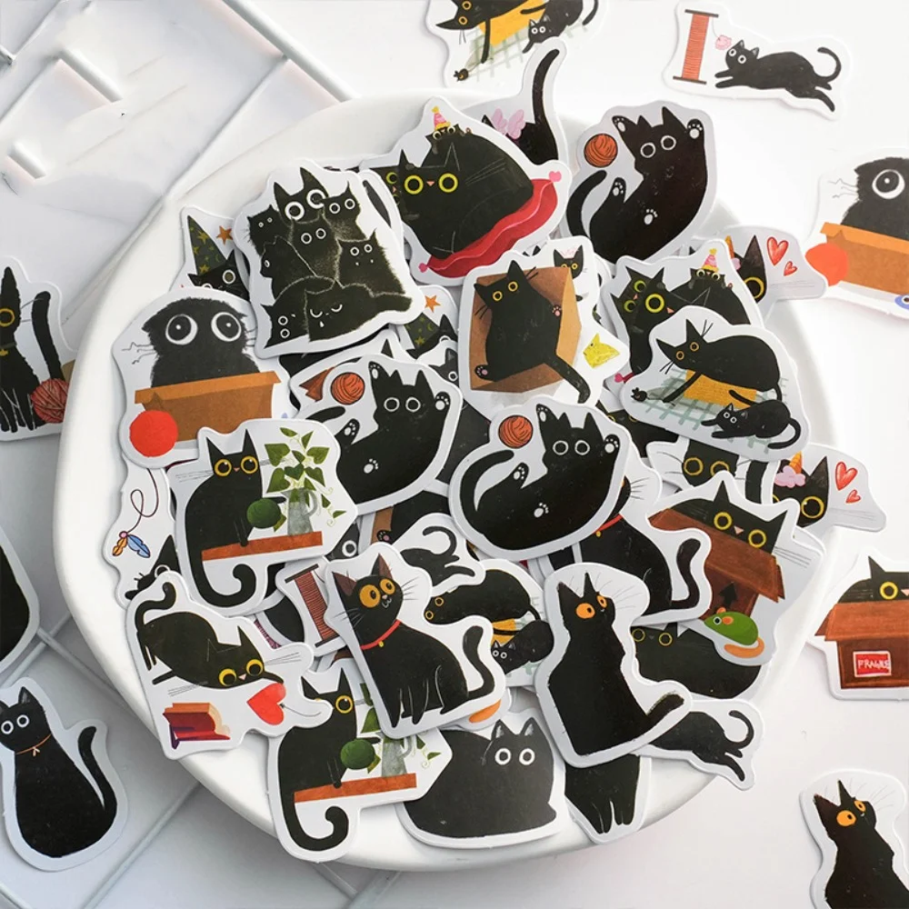 46pcs Cute Scrapbooking Black Cat Sticker School Supplies Stationery Ornament Diary Kawaii Children's Decoration