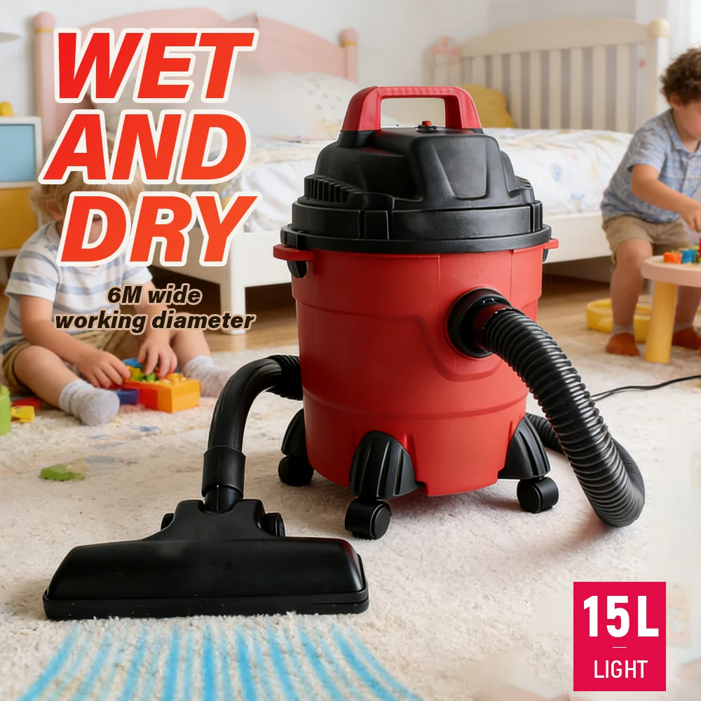15L Wet and Dry Vacuum Cleaner Powerful Suction Canister Vacuum for Home, Garage & Workshop, 6M Working Diameter