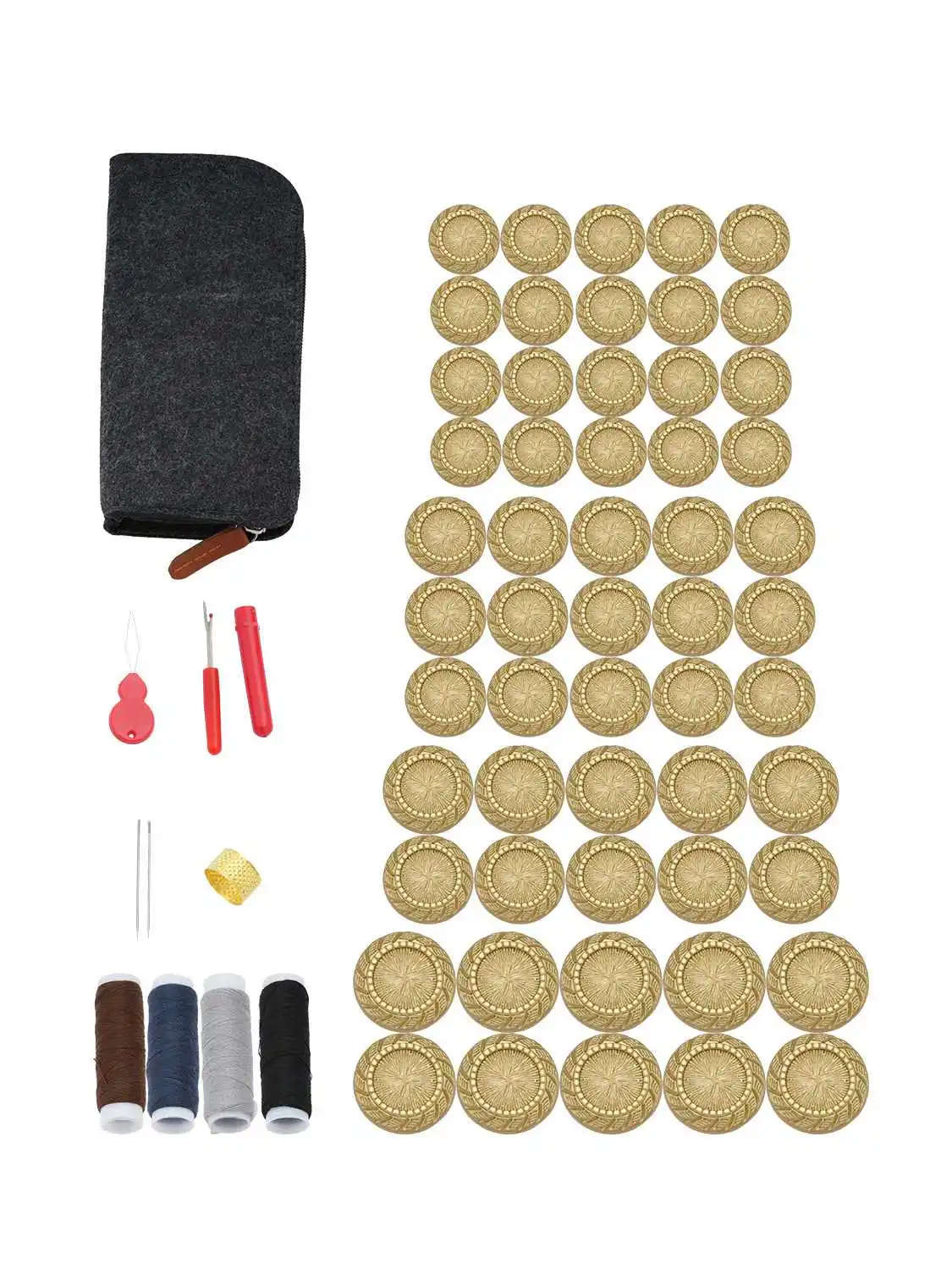 

55PCS/Lot Gold Radiating Sunburst Pattern Buttons Sewing Repair Kit 4 Sizes for DIY Clothing Coat Blazer Craft 15-23mm