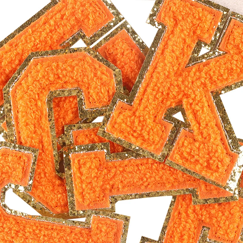 8CM Carnival Orange Letters Embroidered Iron On Patch Applique Diy Name Badge Alphabet Patches For Clothing Bag Accessories