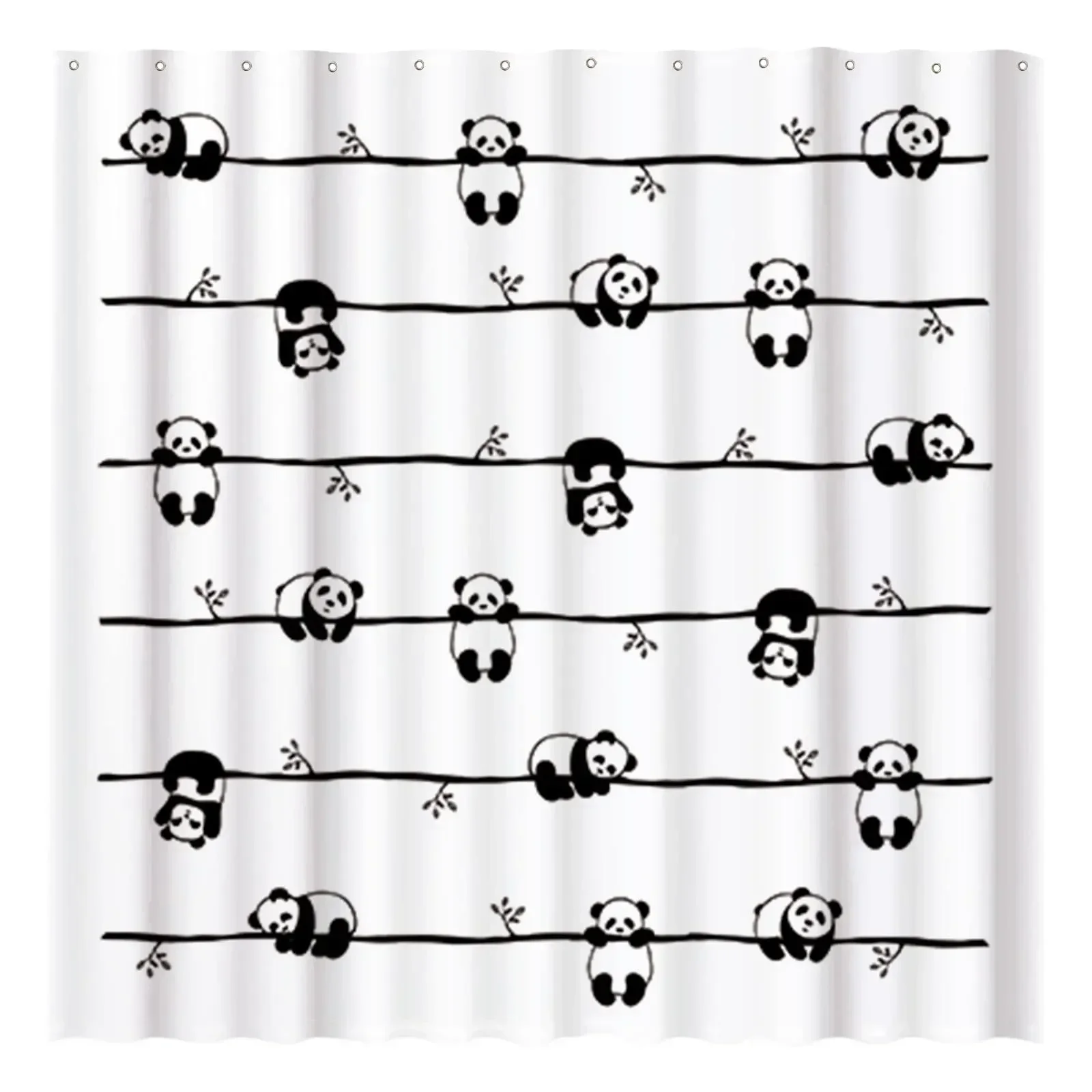Cute Panda Shower Curtain Waterproof Bathroom Decor Green Bamboo Jungle Animal Print Shower Curtain Liner