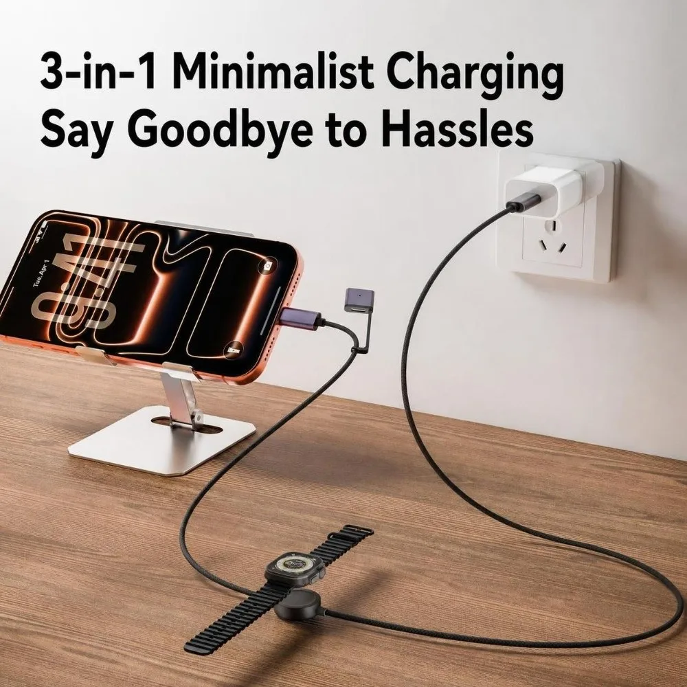 USB Type-C 3 in 1 Data Cable PD 100W Data Transfer Charging Cable Magnetic 150cm Data Cord for Apple Watch/MacBook/iPhone