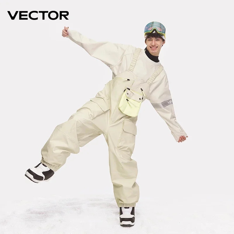 VECTOR Thick Men Women Ski Pants Straight Overalls Jumpsuit Skiing Bib Waterproof Winter Warm Windproof Outdoor Sports Snowboard