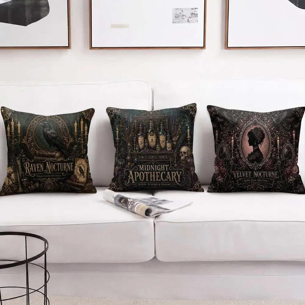 Dark Haunted Castle Gothic Cushion Cover Double-Sided Plush Sofa Cushion Covers Organic Breathable Invisible Zipper