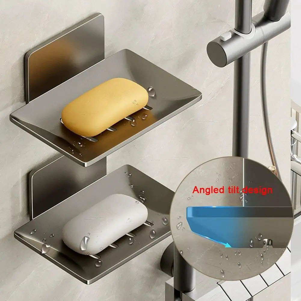 

Aluminum Alloy Soap Holder For Shower Kitchen Self-Adhesive Soap Dish With Drainage Wall Mounted Soap Box Bathroom Accessories
