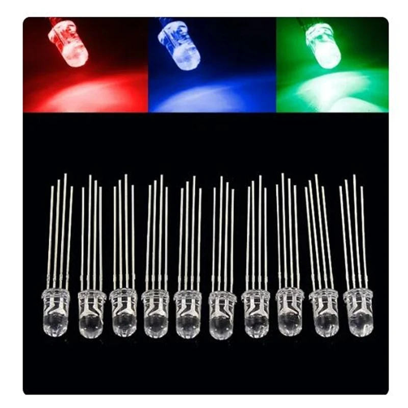 

50PCS 5mm full-color LED RGB red/green/blue Common Cathode/Anode Four feet transparent highlight color light 5mm diode colorful