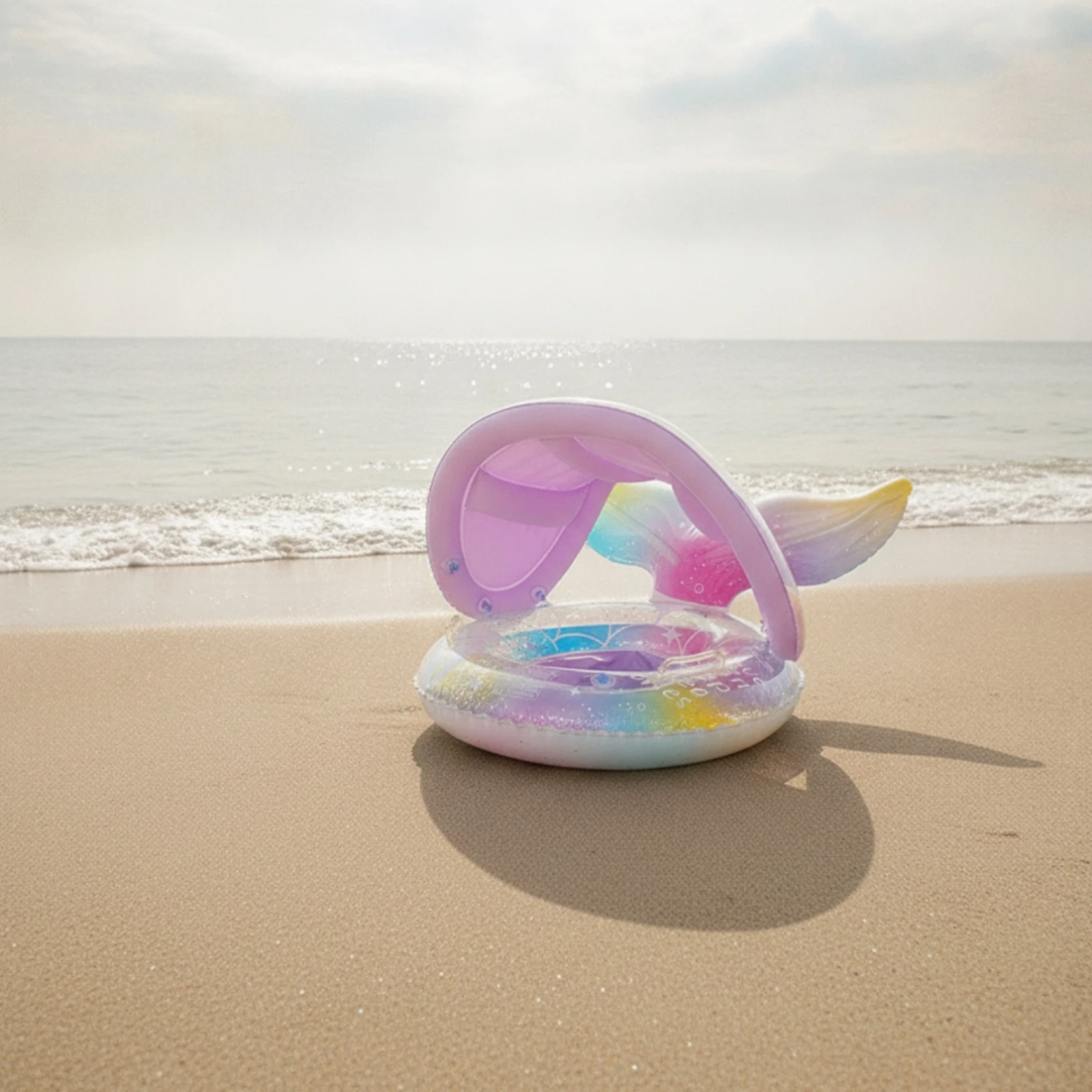 Baby Buoy with Canopy Mermaid-Style Inflatable Swim Tube with Seat Inflatable Buoy Boat Sponge-Bottom Swim Car Boat Thick PVC