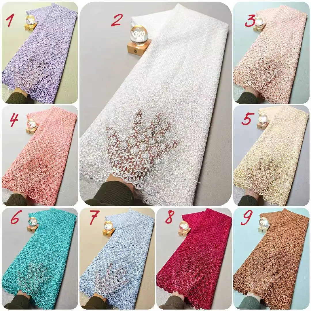 

Высококачественная африканская нигерийская ткань с пайетками, хлопковая вышивка, кружево, фатин для свадебного платья, шифон, 5 ярдов, XL162