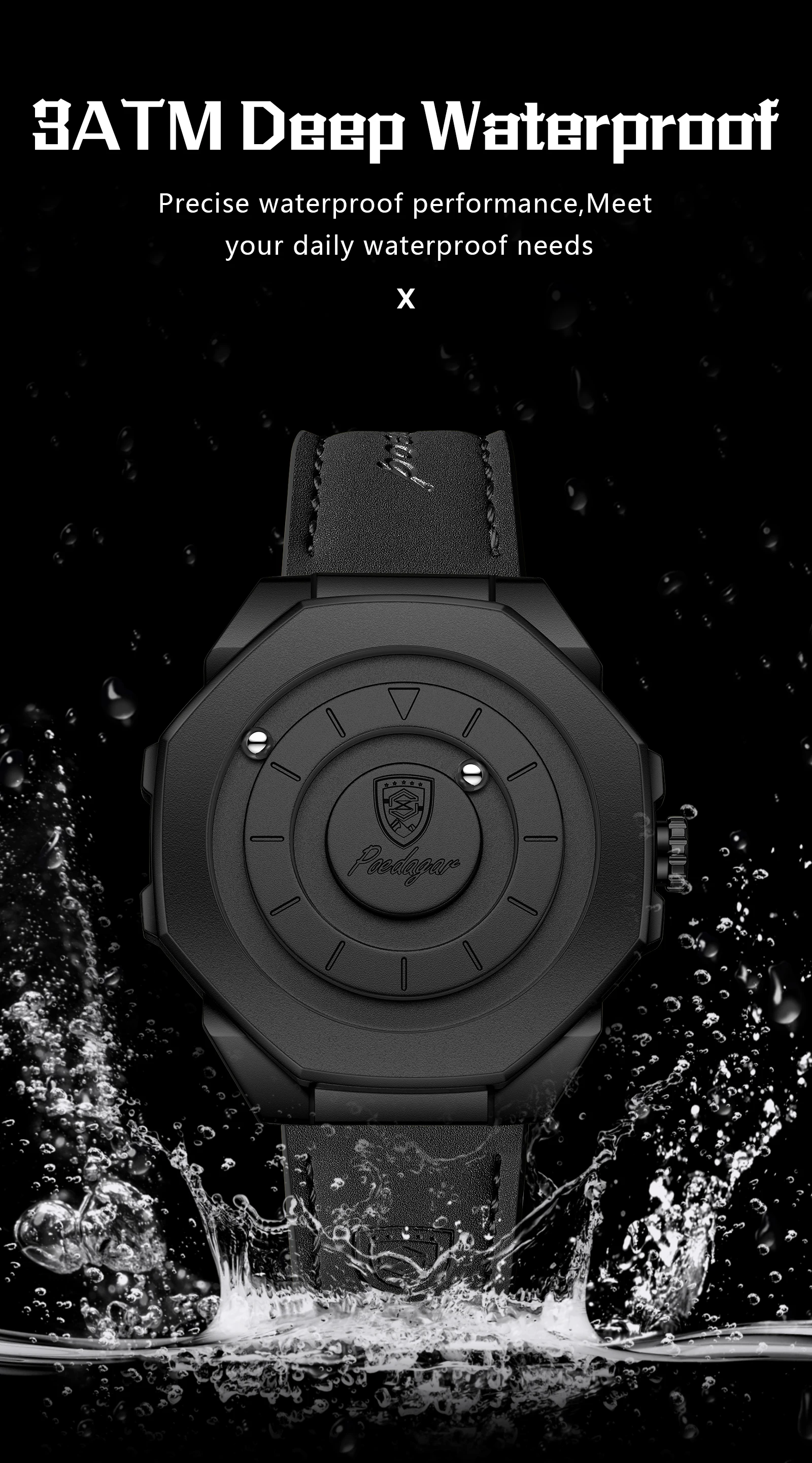 POEDAGAR Top-Qualität Herrenuhr Wasserdichte Leder-Modeuhr Quarz Business Herrenarmbanduhr Männliche Reloj Kreativ – Detail 8