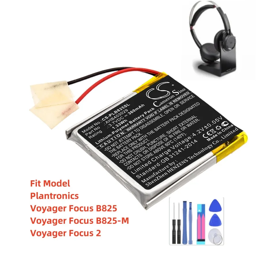 

Аккумулятор для беспроводной гарнитуры для Plantronics Voyager Focus B825 Voyager Focus B825-M Voyager Focus 2 AHB403029 360 мАч/Вт/ч