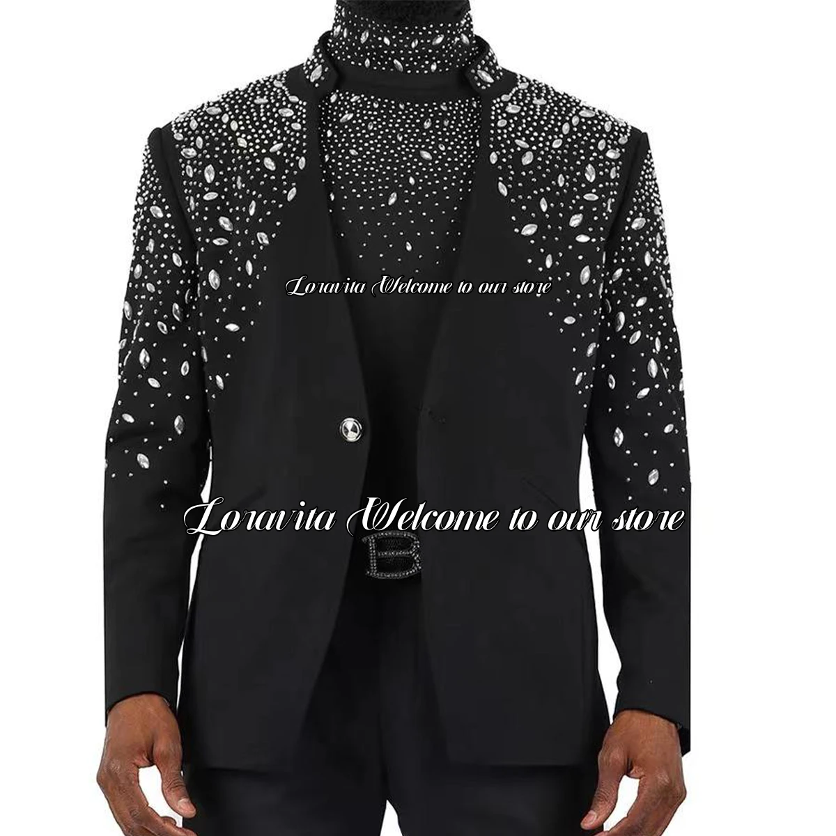 Luxury Shine Gem diamond Men Suits 2 Pieces Set Male Prom Blazers Stand collar Wedding Groom Tuxedos Slim Fit trajes para hombre