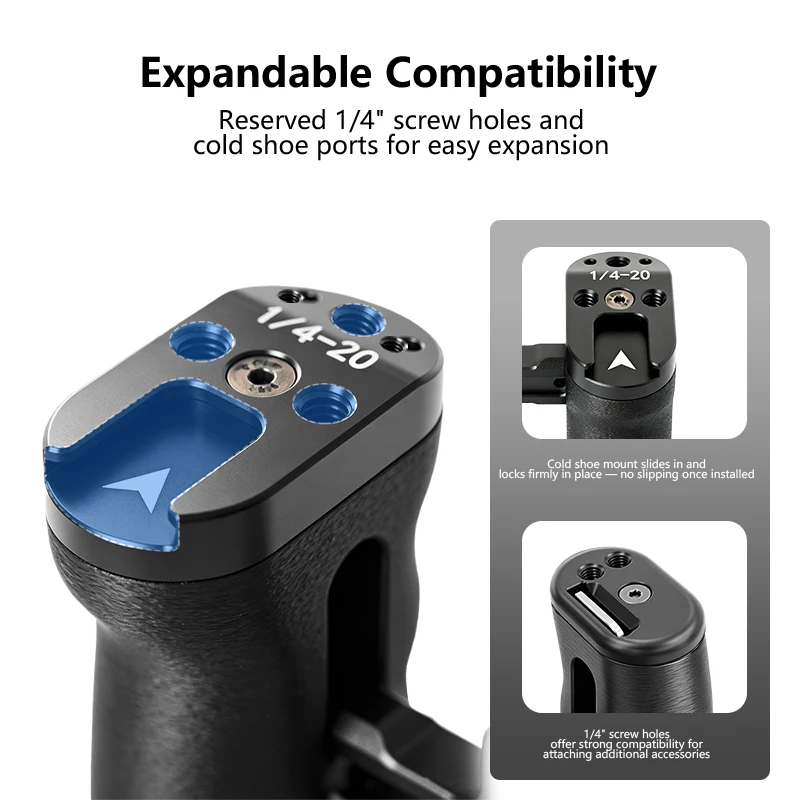 DSLR-Kamera-Cage-Rig mit NATO-Schienen-Seitengriff, rutschfester Gimbal-Hebegriff, Cold Shoe Mount, 1/4" 3/8" Gewinde, Ronin-Stabilisator – Detail 11